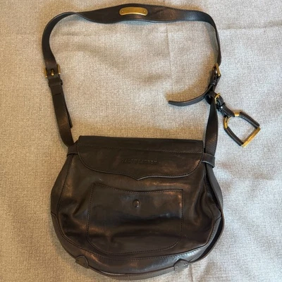Ralph Lauren Studded Leather Crossbody Bag Purse Black Grunge Saddle Ladies - Image 1 of 4