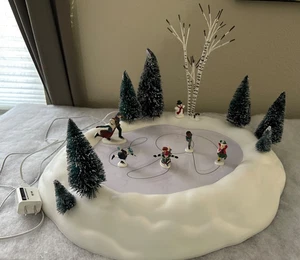 Dept 56 Snow Village Animated ICE SKATING POND w/Skaters Trees & Figures ~ WORKS - Picture 1 of 15