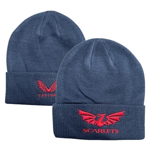Scarlets Men's Navy Beanie Rugby Club Castore Hat - New - Picture 1 of 3