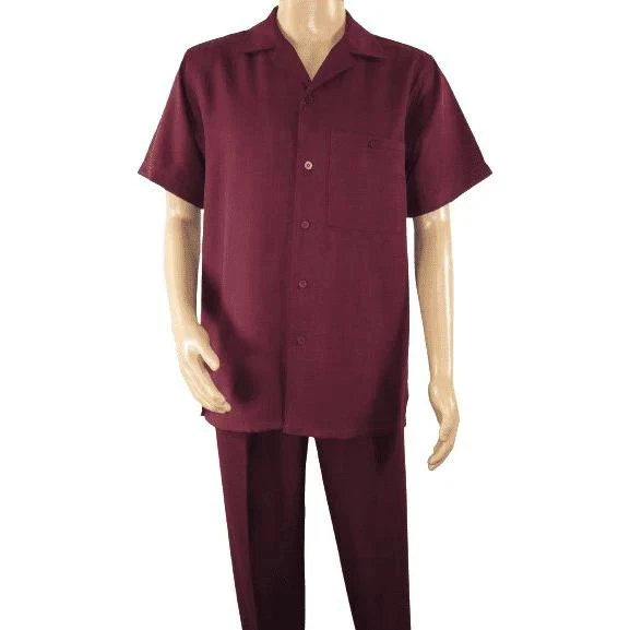 Traje de ocio para caminar de 2 piezas para hombre mangas cortas de DREAMS 256-06 borgoña lisa Foto 1 de 4