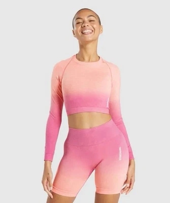 Gymshark Adapt Ombre Seamless Long Sleeve Crop Top Women’s XS Orange Marl Pink - Image 1 of 4