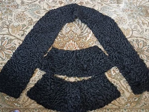 Vintage Black Persian Lamb Long Collar and Matching Cuffs - Picture 1 of 19