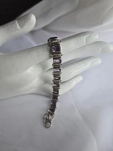 Brazalete tenis amatista facetada plata de ley 8" - Imagen 1 de 13