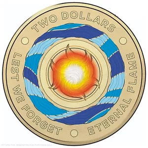 Moneda naranja de dos dólares Eternal Flame Lest We Forget 2018 Australia rara CIRC - Imagen 1 de 16