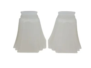 Pair Of Vintage 1980s Mission Style White Frosted Glass Art Deco Style Lamp Shad - Picture 1 of 4