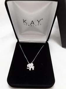New .925 Sterling Silver Diamond 3/4" Elephant Pendant Necklace 20" Chain NIB - Picture 1 of 9
