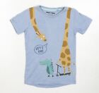 NEXT Boys Blue Cotton Basic T-Shirt Size 4 Years Round Neck Pullover - Giraffe P