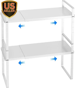 Expandable Cabinet Shelf Organizer, Stackable Kitchen Pantry Counter Storage, Ad - Picture 1 of 6