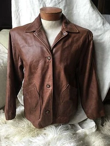 Brandon Thomas Distressed LeatherJacket Sz. M Pre-Owned Button Front Lined - Picture 1 of 12