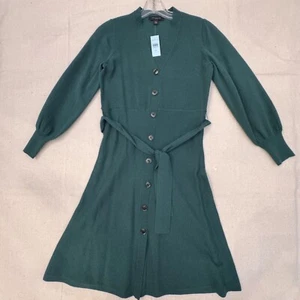 Ann Taylor Green Belted Button-Down Long-Sleeve Midi Knit Cardigan Dress PS NWT - Picture 1 of 12