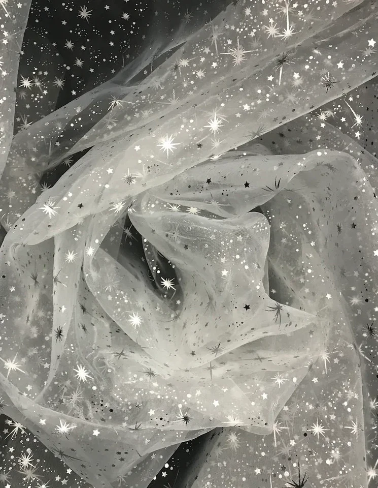 Star sparkle Bursts Sheer Organza white 58 Inch Wide Fabric - Image 1 of 1