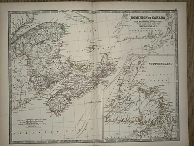 Антикварная цветная карта Восточной Канады 1889 г. от Johnston - Изображение 1 из 3