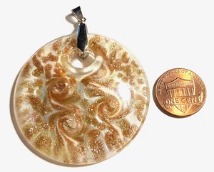 ONE Large Heavy Domed Off-white Gold Dichroic Glass Jewelry Pendant 50mm 2" P4 - Picture 1 of 5