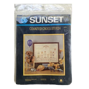 Sunset Counted Cross Stitch Kit 2979 Los nietos son tesoros 1984 nuevo en paquete - Imagen 1 de 7
