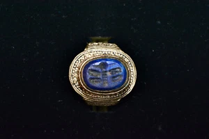 Antique large eastern carved Lapis Lazuli stone intaglio seal finger ring J8 - Picture 1 of 9