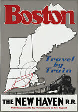 TR96 Vintage Boston New Haven American Railway Tourism Poster Re-Print A4