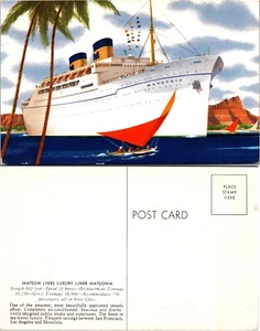 Postal Matson Lines Luxury Liner Matsonia Ocean Liner - Imagen 1 de 1