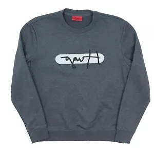 Hugo Boss Sweatshirt Small Men Grey Logo Pullover Crew Neck Jumper Genuine Tag M - Picture 1 of 13