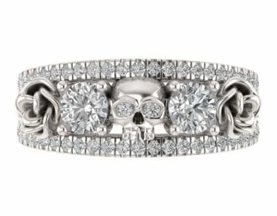 1.25Ct White Round CZ Gothic Skull Rose Engagement Ring 925 Sterling Silver - Image 1 of 4