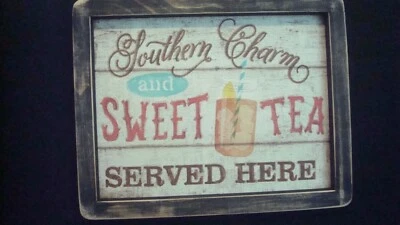 Primitive Country Print ~SOUTHERN CHARM SWEET TEA~ black frame  11 " x 8 1/2" - Image 1 of 3