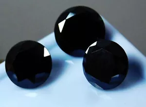 3 Pcs Natural Zircon Black Color Round Cut Loose Gemstone Lot - Picture 1 of 7