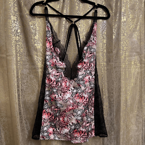 UNDERCOVER Abito Cami Victorias Secret Nero Rosa Stampa Farfalla Spalline Pizzo Raso M