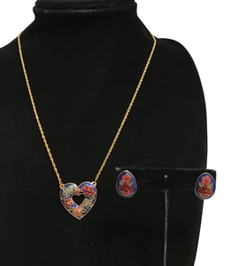 Cloisonné Modern Jewelry Set Pierced Post Earrings Pendant Necklace NEW - Picture 1 of 5