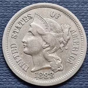 1888 Three Cent Nickel 3c Higher Grade XF AU RARE DATE #83006 - Picture 1 of 2
