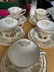 Clare Bone China Pattern No. 1445 ( 5 Tea Trios White Cream & Gold - Picture 1 of 12