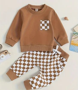 Checkerboard Sweater Set, Sweatpants Boys And Girls - Picture 1 of 3