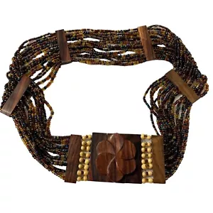 Cinturón Boho Vintage Semilla Cuentas Marrón Madera Flor Cierre Elastizado M - XL - Imagen 1 de 7