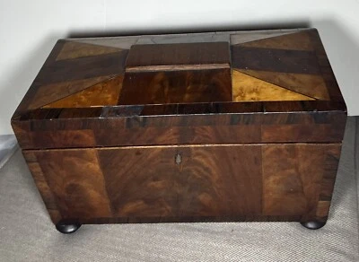Antique Inlaid Wood Sarcophagus Tea Caddy - Image 1 of 4