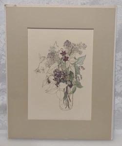Mary Lou Goertzen Floral Litho Print Flowers Vintage Bleeding Heart Lilacs WF011 - Picture 1 of 7