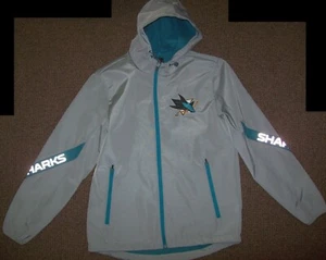 Sharks Jacket San Jose Hooded GRAY with REFLECTIVE SHARK Logos L XL - Picture 1 of 11