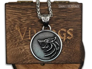 Pequeño Heritage Cabeza de Lobo Vikingo Collar Acero Inoxidable Brujo Cadena Colgante - Imagen 1 de 5