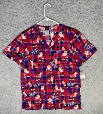 Grumpy Snow White Cherokee Medical Scrubs Disney Tooniforms Mens V-Neck XS , S - Image 1 of 4