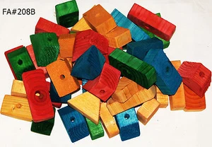 Colored Wooden Wood 50 Large Blocks With Holes Parts For Bird Parrot Toy Macaw - Picture 1 of 12