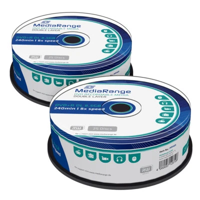 50 DVD+R Dual Layer MediaRange MR469 8X DL 8,5GB, cake