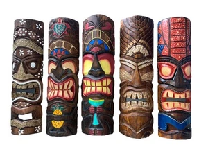 SET OF 5 20" TIKI MASK HAWAIIAN WALL ART ISLAND HOME DECOR BAR TROPICAL - Picture 1 of 1