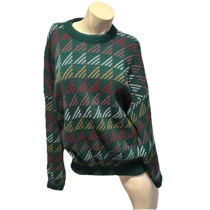 Vintage 80er 90er Strick Opa Pullover Geometrisch Grün Ugly Grunge Gr. XL - Bild 1 von 5
