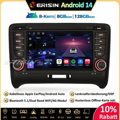 8-Kern 128GB Android 14 Autoradio GPS für AUDI TT MK2 CarPlay DAB+OBD RDS DTV 4G - Bild 1 von 4
