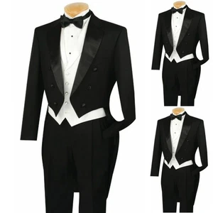 Herren schwarz formell klassische Passform Frack Smoking Weste Party Hochzeit Bräutigam Anzüge - Bild 1 von 21