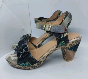 Spring Step L'Artiste Wildcat Multicolor Leather Sandals Heeled Women's Size 8M - Picture 1 of 16