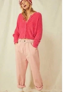 Free People Allegra Sweater Cardigan Fuzzy Hot Pink Barbie Cozy soft Slouchy S - Picture 1 of 9