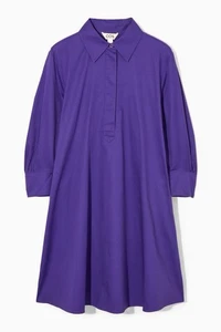 COS lila A-Linie Mini Shirt Kleid Größe 8 Kragen 3/4 Arm Baumwolle Popeline - Bild 1 von 9