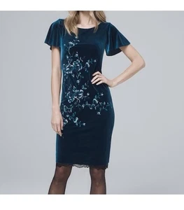 WHITE HOUSE BLACK MARKET besticktes Stretch Samt Kleid Gr. Small blau schwarz - Bild 1 von 9