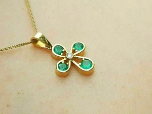 0.20Ct Round Lab-Created Emerald Cross Men's Pendant 14K Yellow Gold Plated 18' - Picture 1 of 5