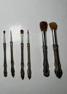 Vtg Vanity Makeup Brush 6 Pc Set SilverPlate Brash Glamour Ornate Handle - Picture 1 of 4