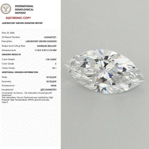 Diamante suelto con forma de marquesa certificado IGI 1,50 quilates creado en laboratorio cultivado E VS1 - Imagen 1 de 11