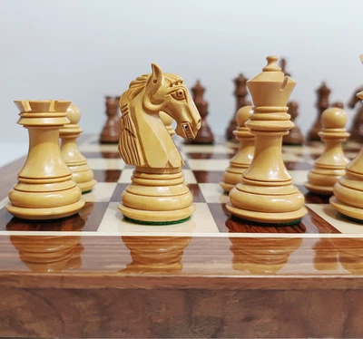 3.85” Professional Colombian Style Staunton Chess Set - Boxwood & Golden Rosewoo - Image 1 of 4